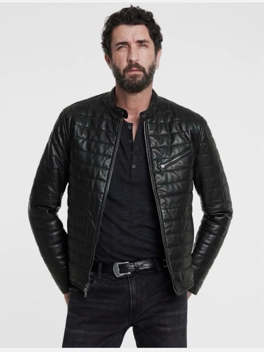 $998 Brand New John Varvatos Kitt Quilted Racer Jacket EU 52 US 42